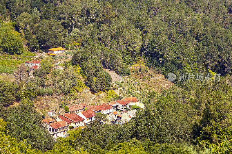 小村庄和景观O Carballiño附近，欧伦斯省，加利西亚，西班牙。